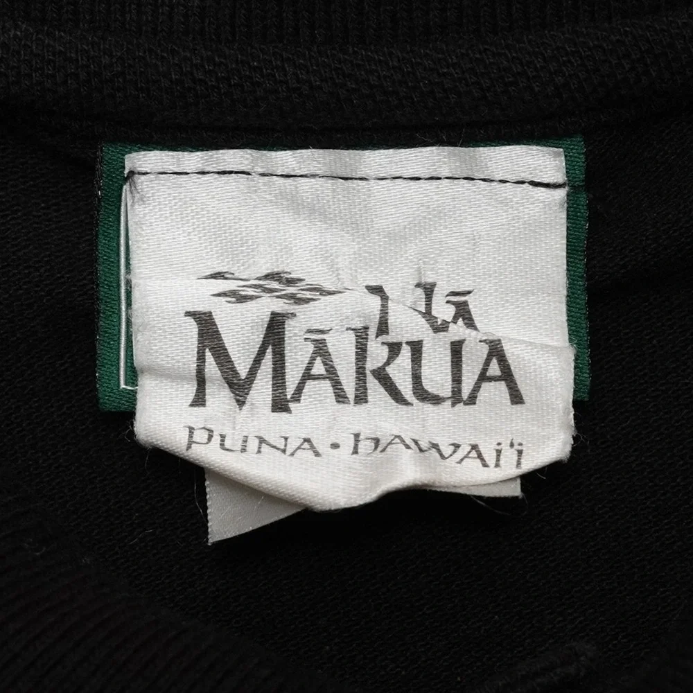 Na Makua Hawaii Polo Mens Medium Black Gold Fern Tropical Aloha Shirt
